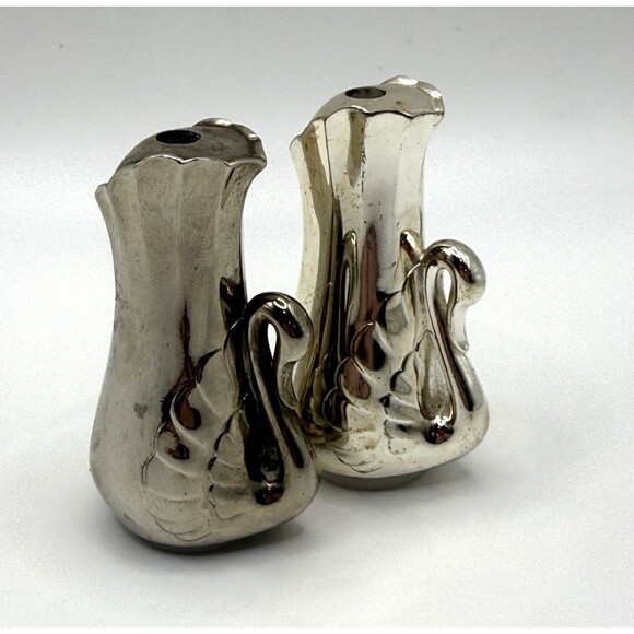 Vintage Silver plated Swan Salt and Pepper Shakers Set Art Deco Collectible EUC - Picture 3 of 8
